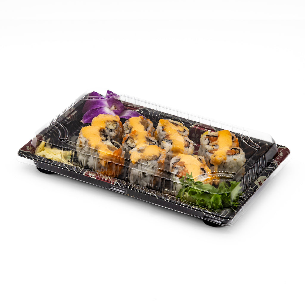 ST-8-025 Sakura/Black Sushi Tray Sushi With Clear Lid 84sets