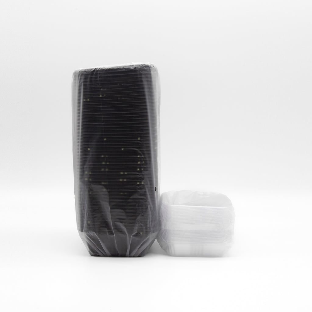 STI-805 Plastic PP Black Bento Box with Clear Lid 100sets