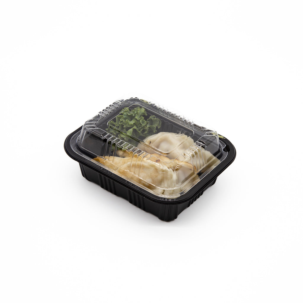 STI-805 Plastic PP Black Bento Box with Clear Lid 100sets
