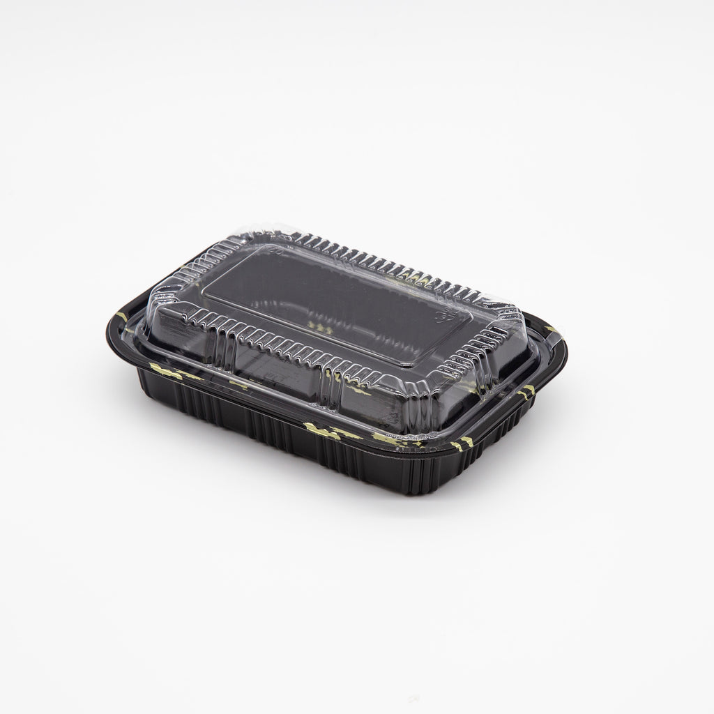 STI-807 Plastic PP Black Bento Box with Clear Lid 110sets