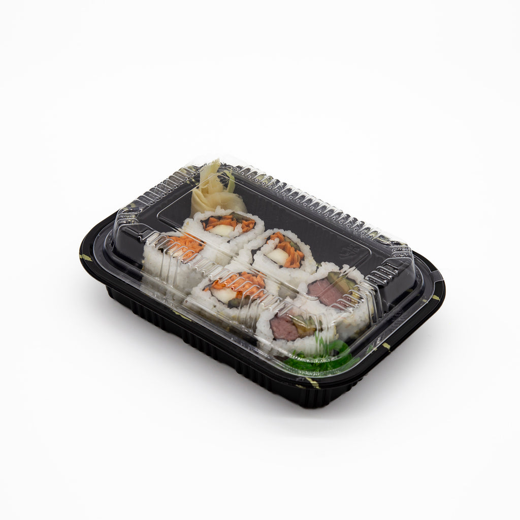 STI-807 Plastic PP Black Bento Box with Clear Lid 110sets