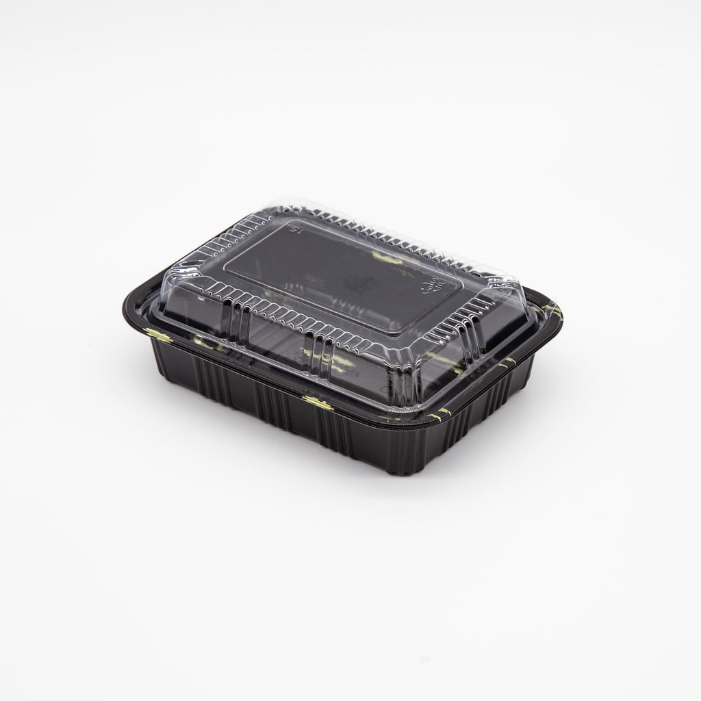 STI-810 Plastic PP Black Bento Box with Clear Lid 100sets