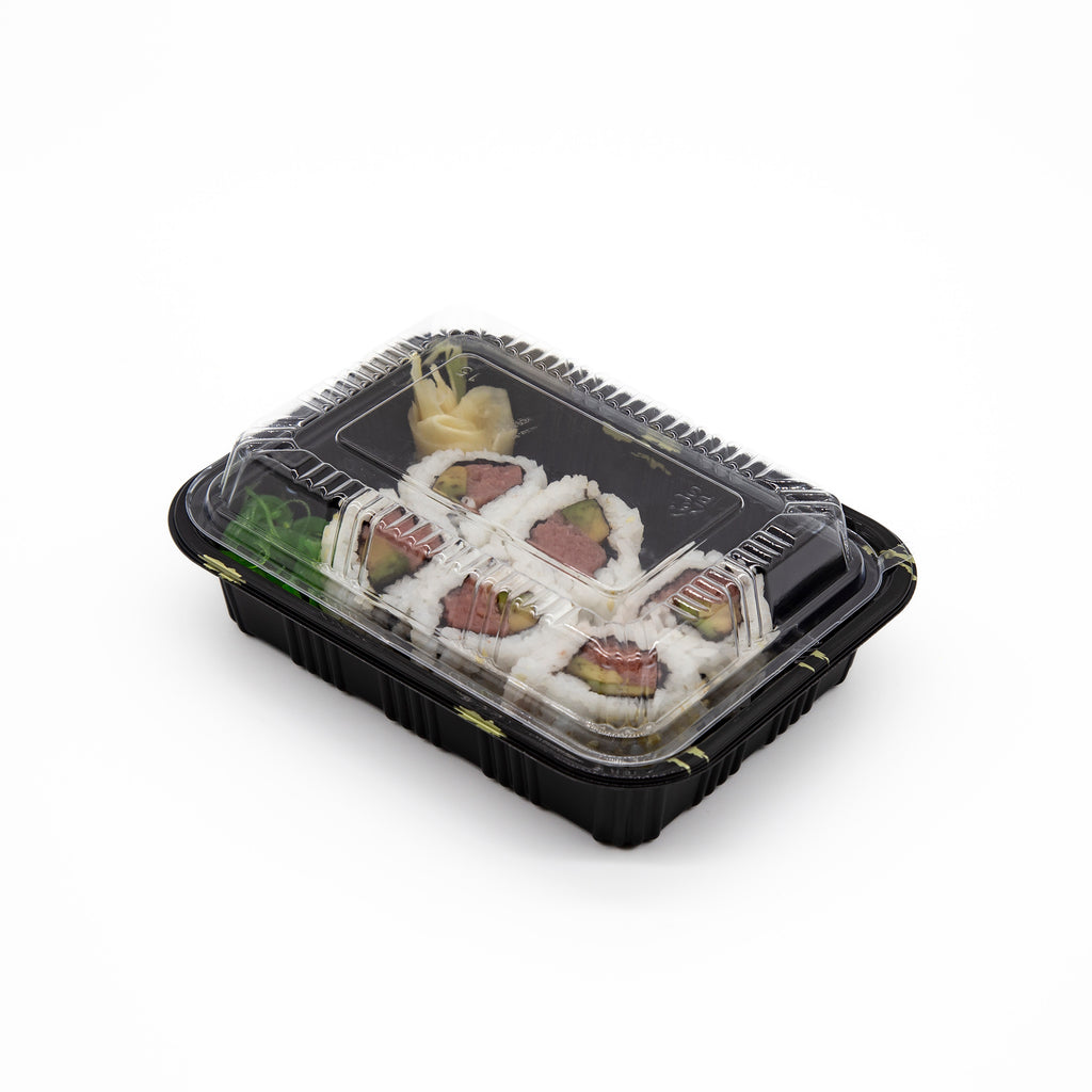 STI-810 Plastic PP Black Bento Box with Clear Lid 100sets
