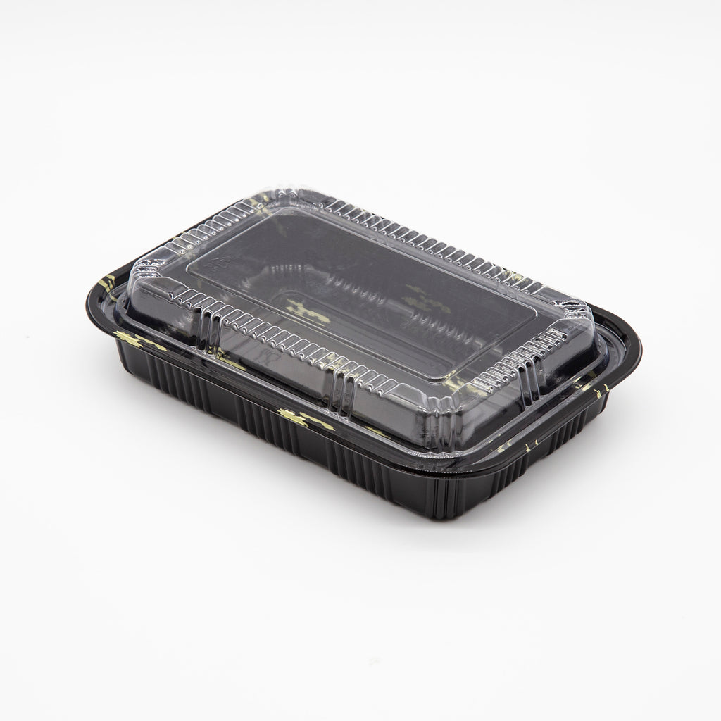 STI-820 Plastic PP Black Bento Box with Clear Lid