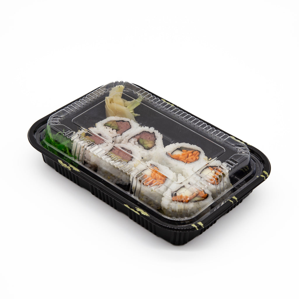 STI-820 Plastic PP Black Bento Box with Clear Lid