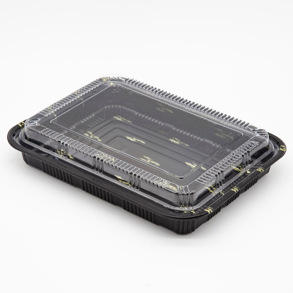 STI-830 Plastic PP Black Bento Box with Clear Lid 200sets