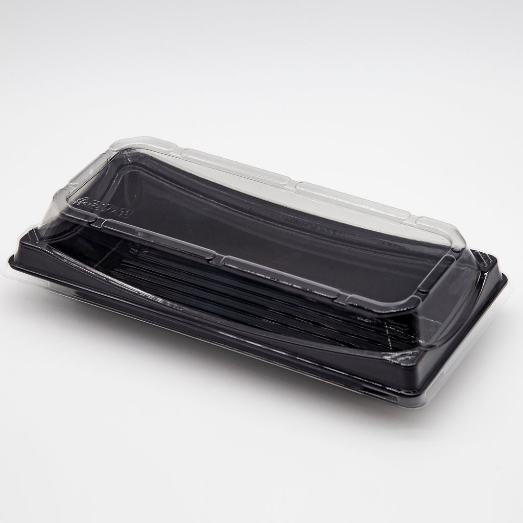 STI-30 Heavy Duty Blue/Black Rectangle Sushi PET Tray with Lid 100sets