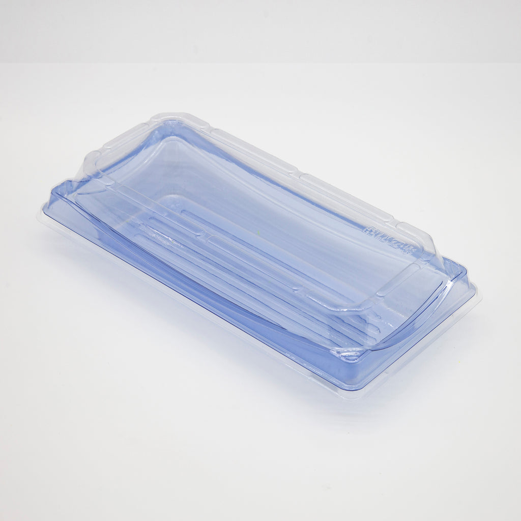STI-30 Heavy Duty Blue/Black Rectangle Sushi PET Tray with Lid 100sets