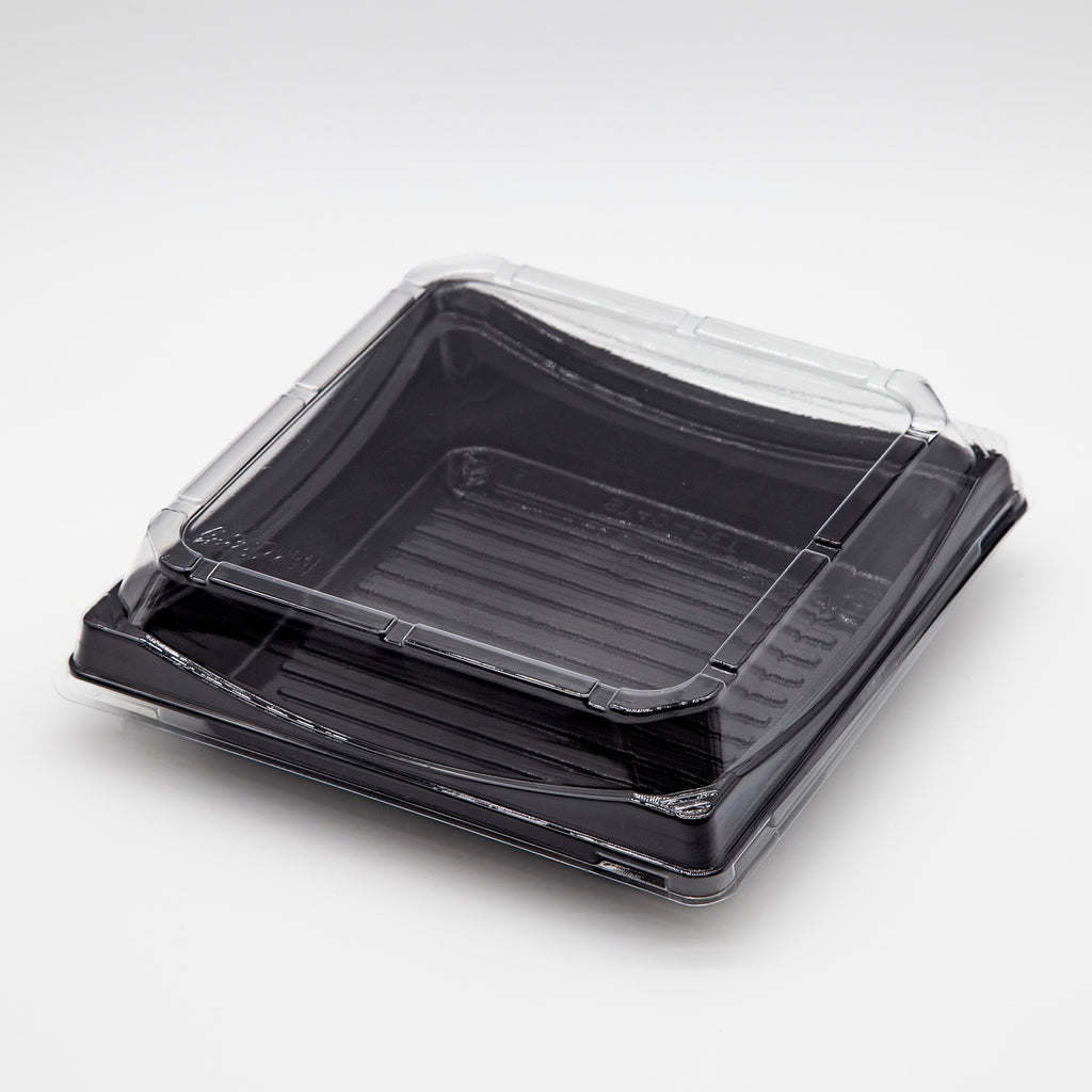 STI-40 Heavy Duty Blue/Black Rectangle Sushi PET Tray with Lid 100sets