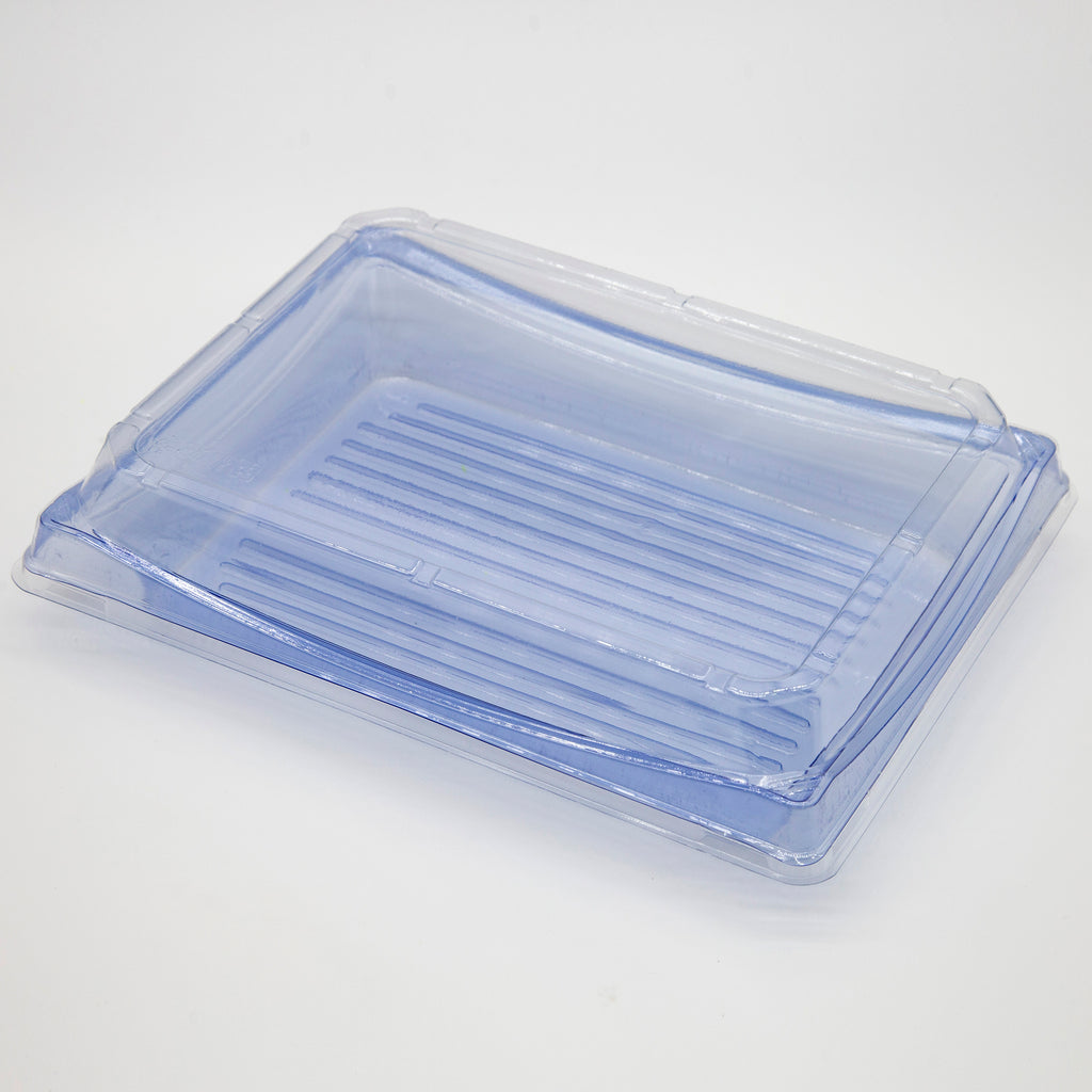 STI-50 Heavy Duty Blue/Black Rectangle Sushi PET Tray with Lid 100sets