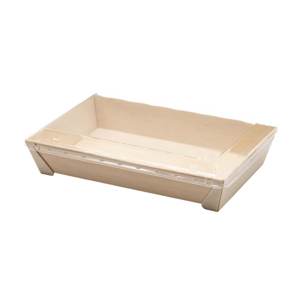 WBRT-410 - 7"x 4.76" Rectangular Wooden Container Togo Food Sushi Box Serving Trays 100sets