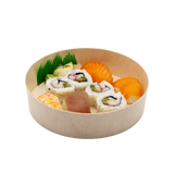 6" Round Wooden Sushi Container with Lid, Eco-Friendly Takeout Food Box, Disposable Sushi Tray for Noodle Salad Catering | WBR-01