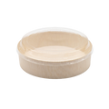 6" Round Wooden Sushi Container with Lid, Eco-Friendly Takeout Food Box, Disposable Sushi Tray for Noodle Salad Catering | WBR-01