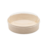 6" Round Wooden Sushi Container with Lid, Eco-Friendly Takeout Food Box, Disposable Sushi Tray for Noodle Salad Catering | WBR-01