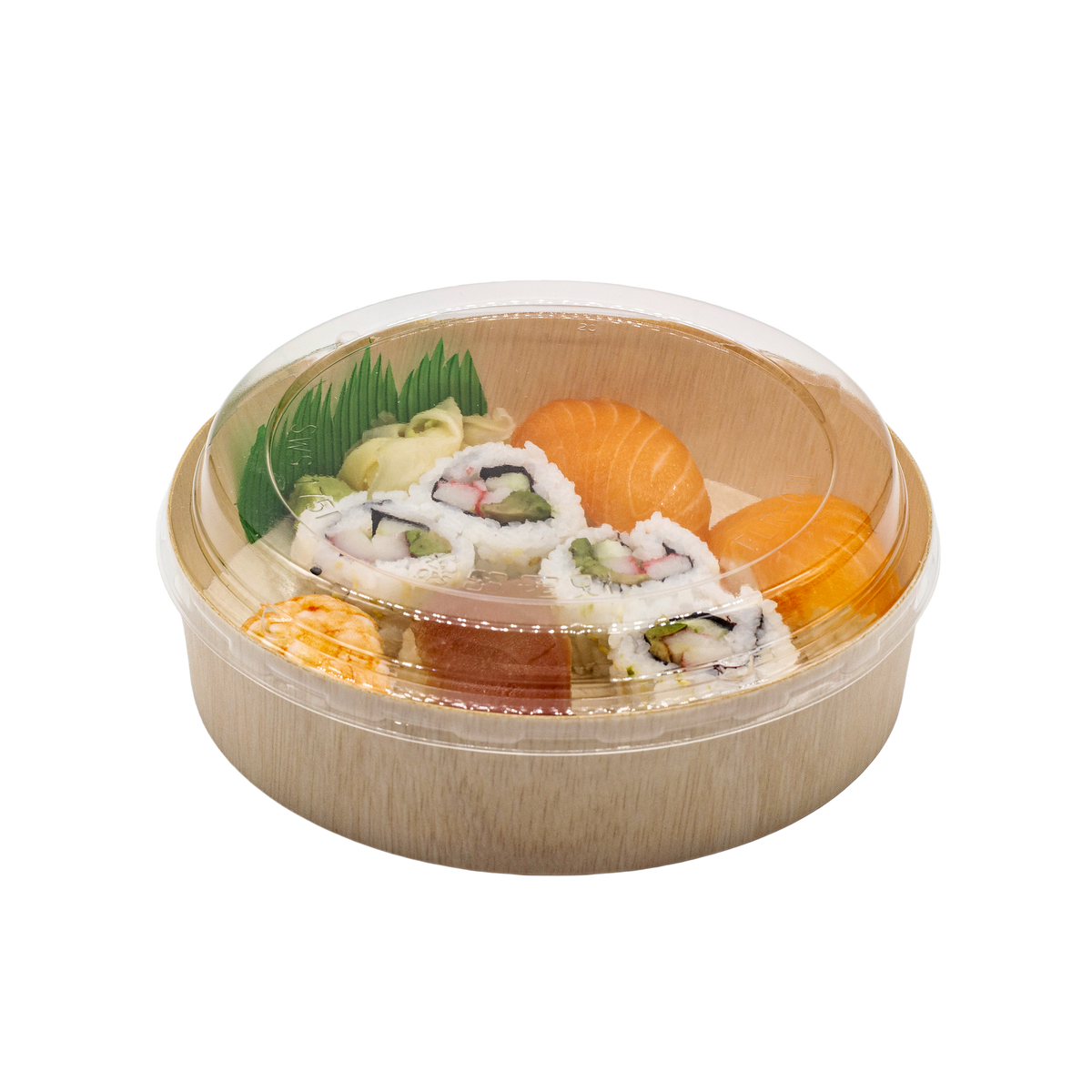 6" Round Wooden Sushi Container with Lid, Eco-Friendly Takeout Food Box, Disposable Sushi Tray for Noodle Salad Catering | WBR-01