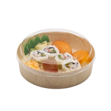 6" Round Wooden Sushi Container with Lid, Eco-Friendly Takeout Food Box, Disposable Sushi Tray for Noodle Salad Catering | WBR-01