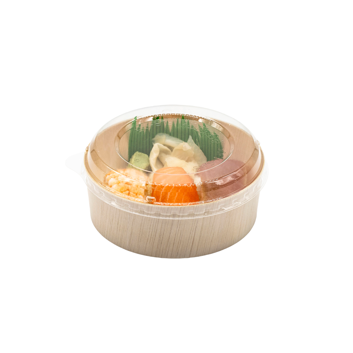 5" Round Wooden Sushi Container with Lid, Eco-Friendly Takeout Food Box, Disposable Sushi Tray for Noodle Salad Catering | WBR-05
