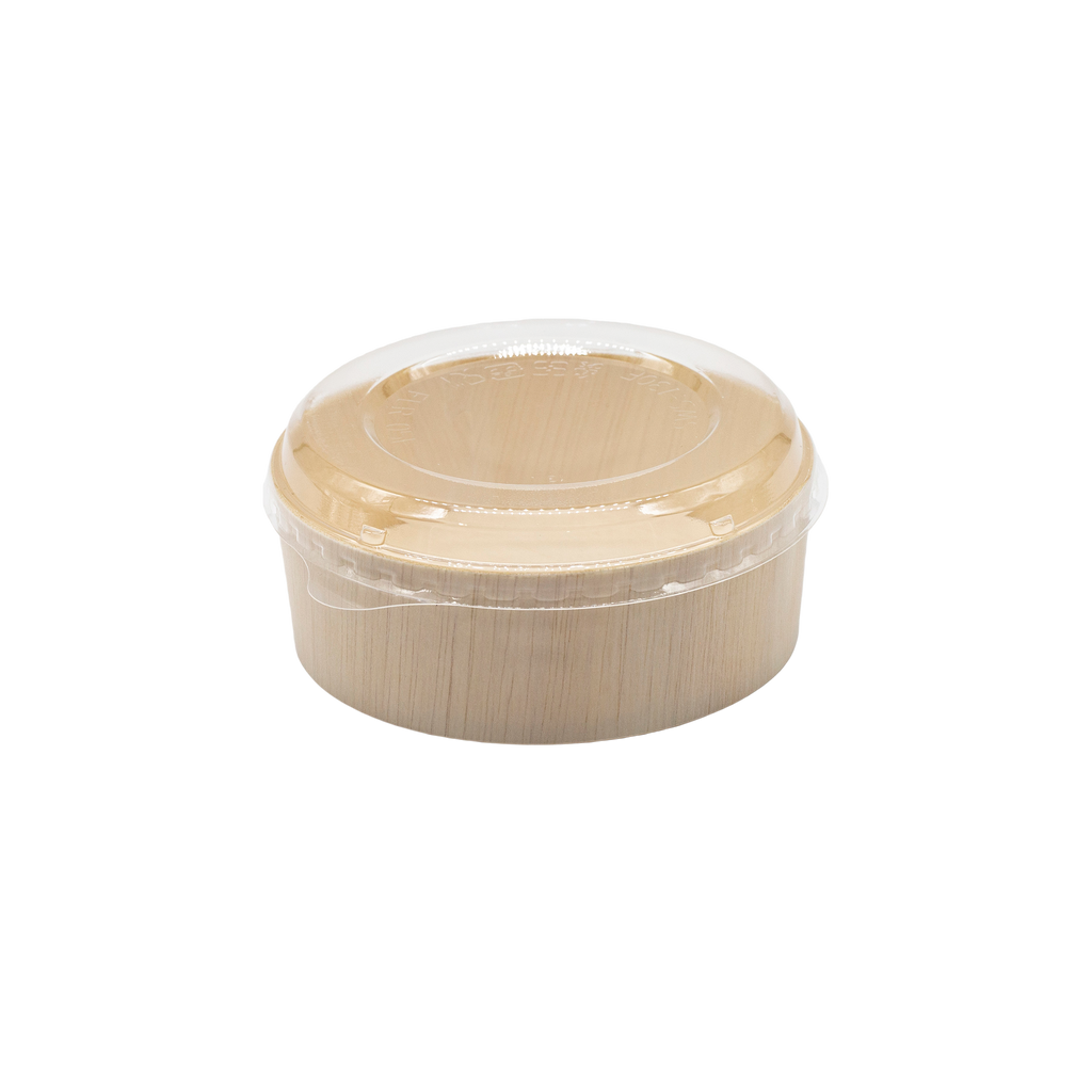 5" Round Wooden Sushi Container with Lid, Eco-Friendly Takeout Food Box, Disposable Sushi Tray for Noodle Salad Catering | WBR-05