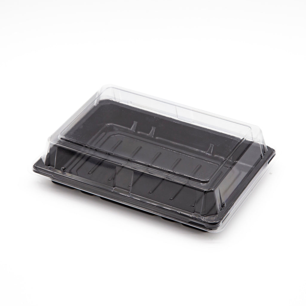 ST-3-008 6.8x4.8x1.8in Heavy Duty Blue/Black/Sakura PET Sushi Trays with Lids 100/200/400 Sets