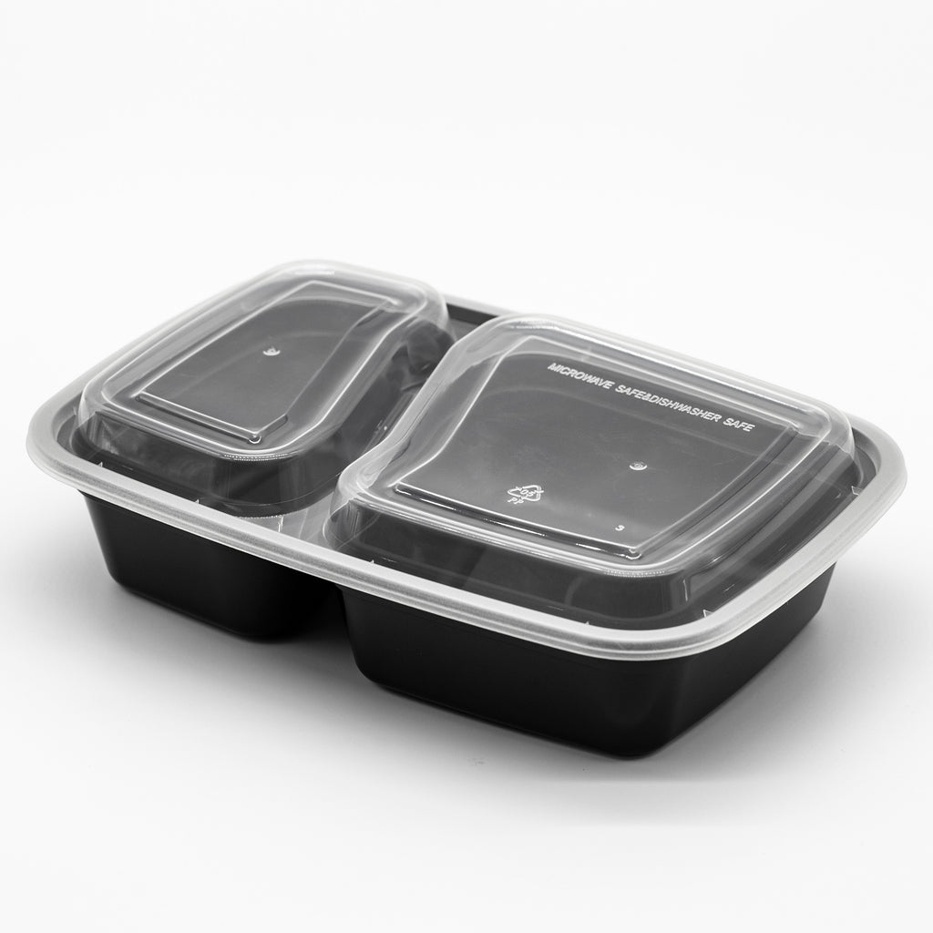 32oz  2 compartments Rectangular Plastic Microwaveable Food Container 150 sets/cs