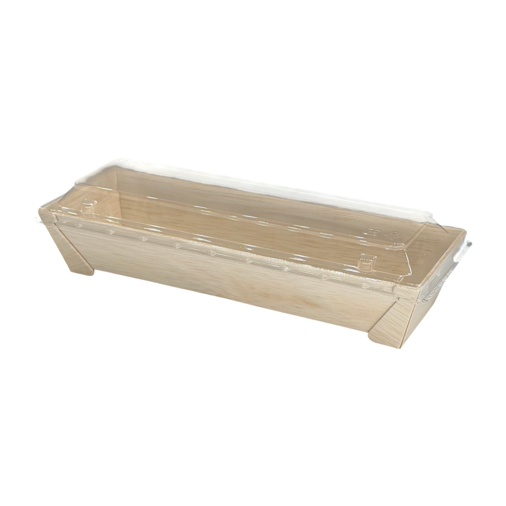 WBRT-430 - 8.38" x3" Rectangular Wooden Sushi Container Togo Food Serving Trays 100sets
