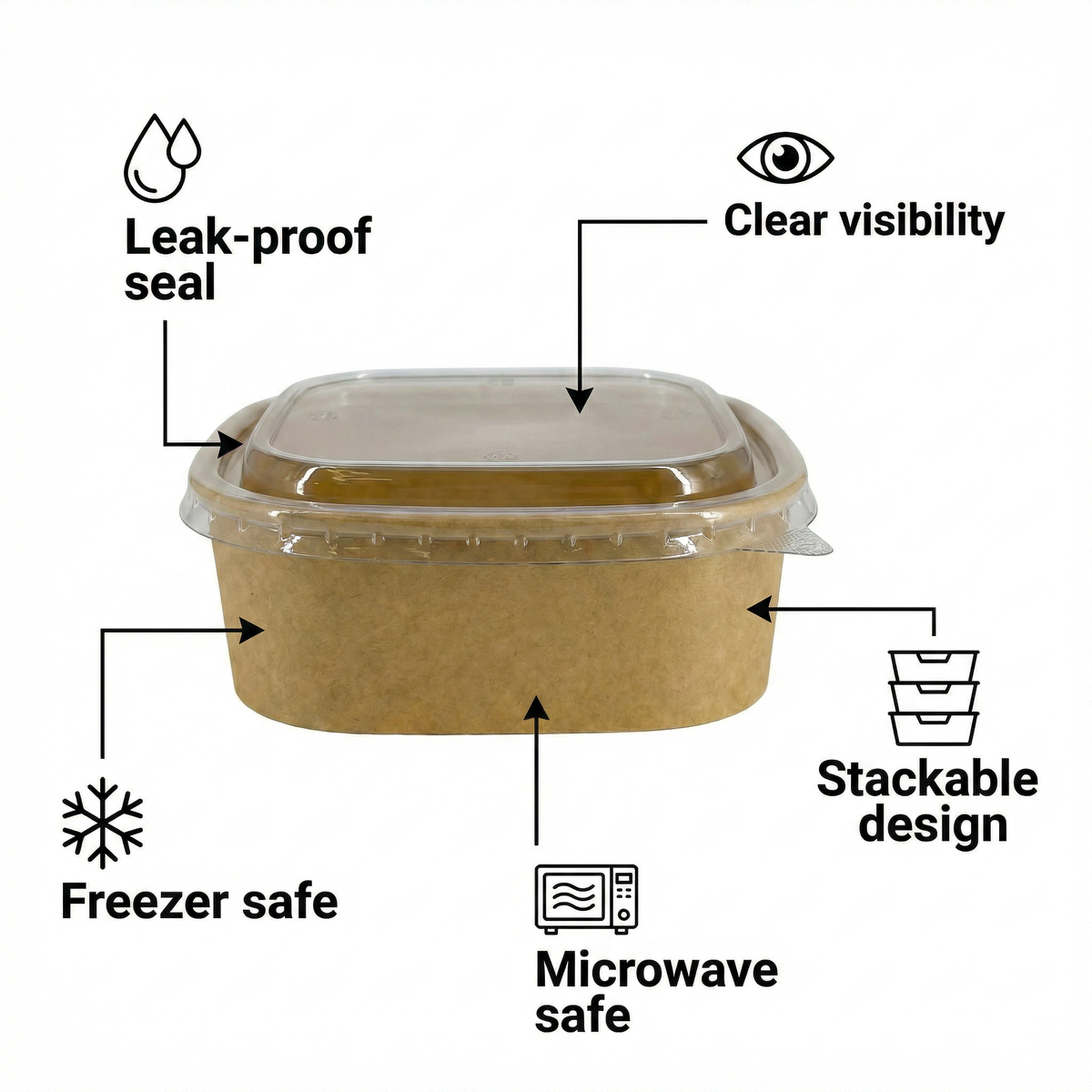 100pcs Square Kraft Paper Salad Bowl(16-48oz)Meal Prep Bowl.Lid Sold Separately