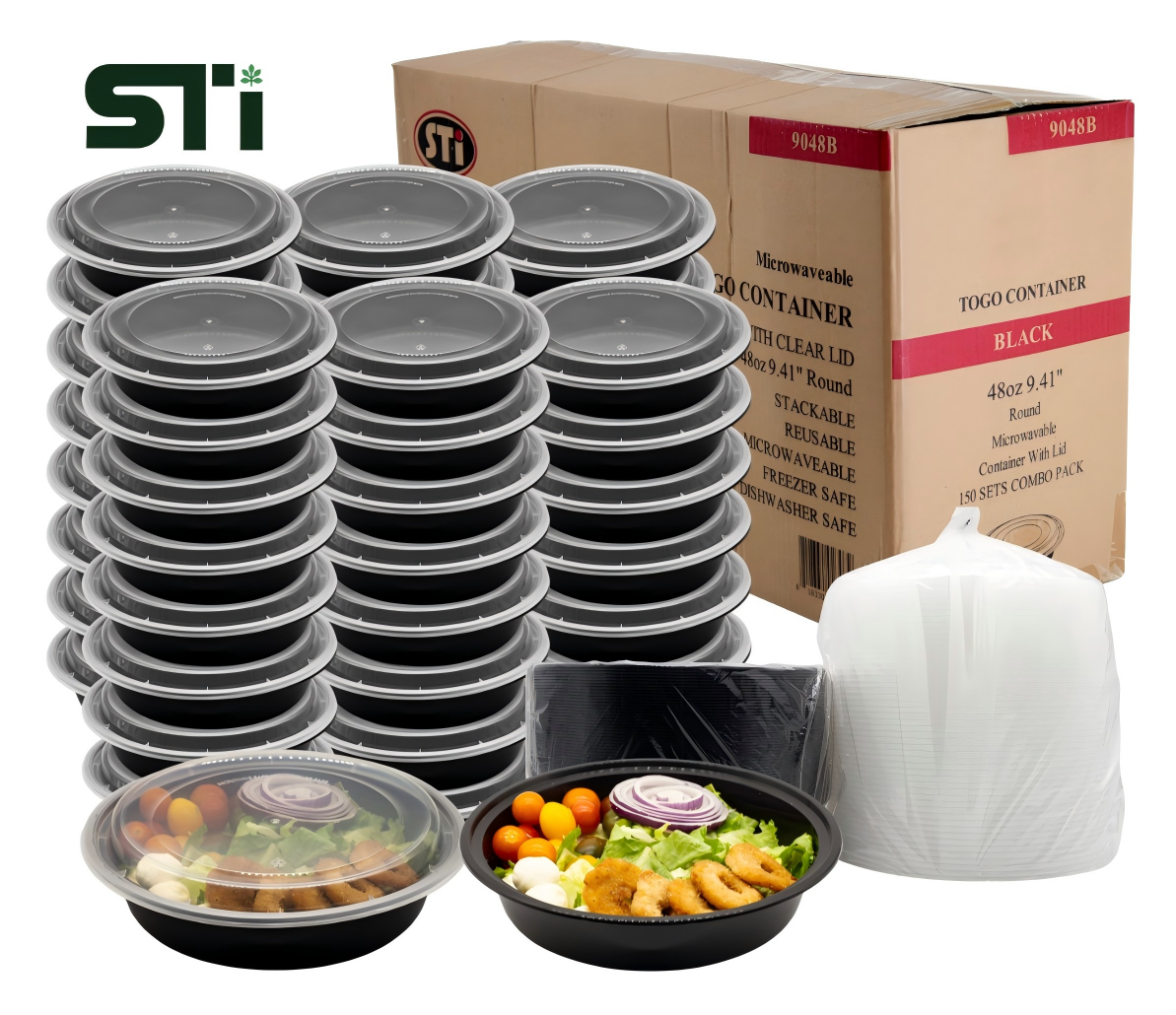 48oz Round Plastic Microwaveable Food Container 150 sets/cs