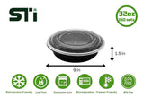 32oz Round Plastic Microwaveable Food Container 150 sets/cs