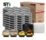 32oz  3 compartments Rectangular Plastic Microwaveable Food Container 150 sets/cs