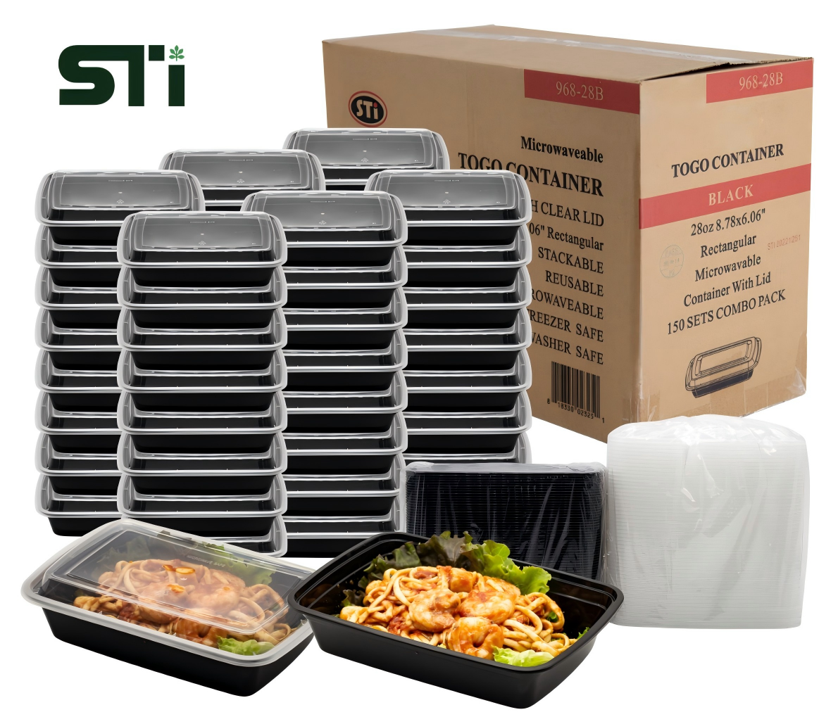 28oz Rectangular Plastic Microwaveable Food Container 150 sets/cs