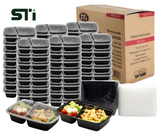 32oz  2 compartments Rectangular Plastic Microwaveable Food Container 150 sets/cs