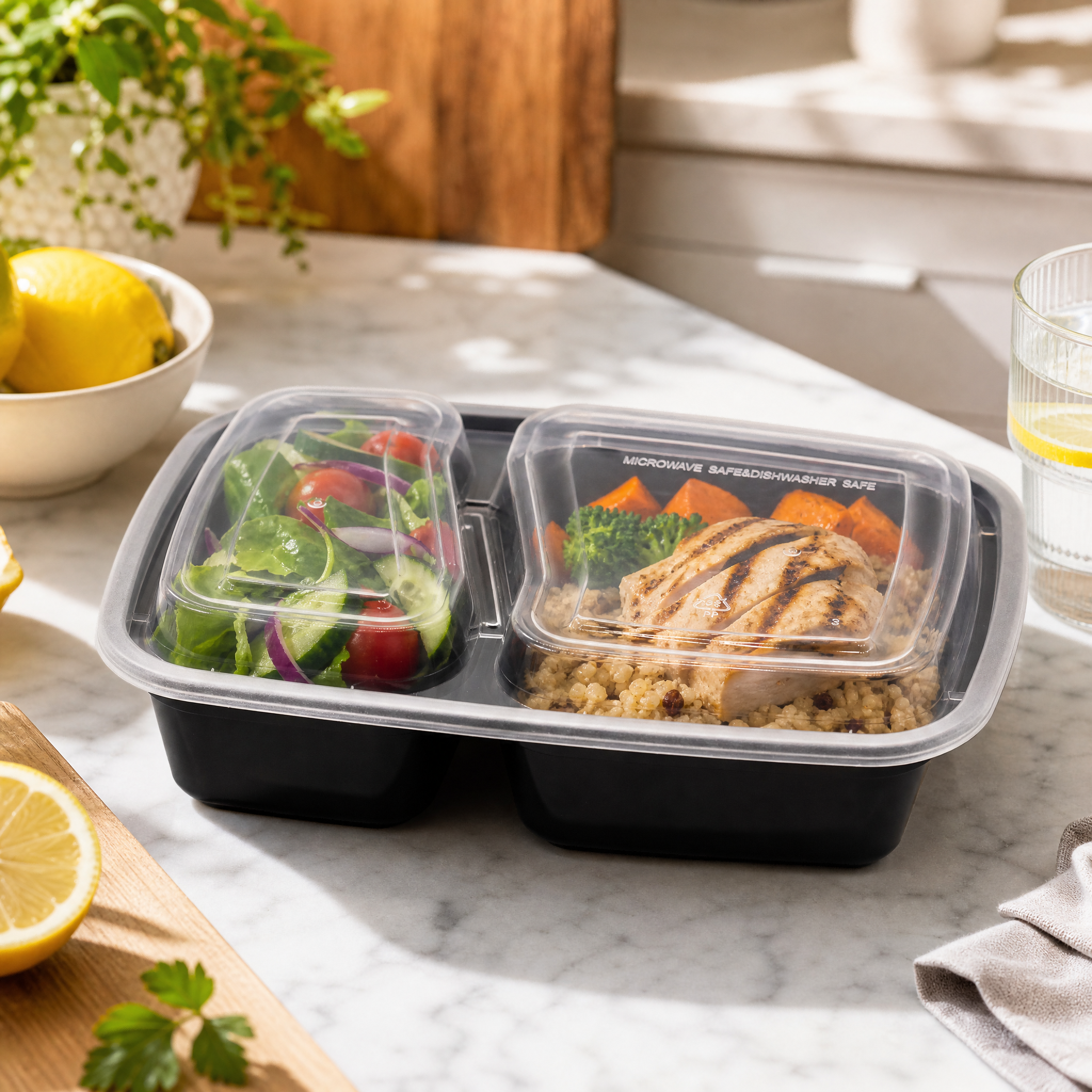 32oz 2 compartments Rectangular Plastic Microwaveable Food
