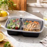 32oz  2 compartments Rectangular Plastic Microwaveable Food Container 150 sets/cs