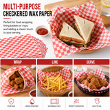 1000 Pcs Red and White Checkered Greaseproof Wax Paper Sheets for Food, 12x12 / 14x14 Inch