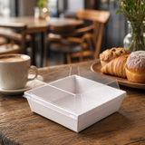 100Sets White Cake Boxes with Clear Lids,Takeout Square Paper Sandwich Container
