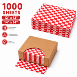 1000 Pcs Red and White Checkered Greaseproof Wax Paper Sheets for Food, 12x12 / 14x14 Inch