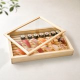 Wooden Sushi Neta Box with Clear Lid 19.75" x 11.75" x 2.25"