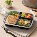 32oz  3 compartments Rectangular Plastic Microwaveable Food Container 150 sets/cs