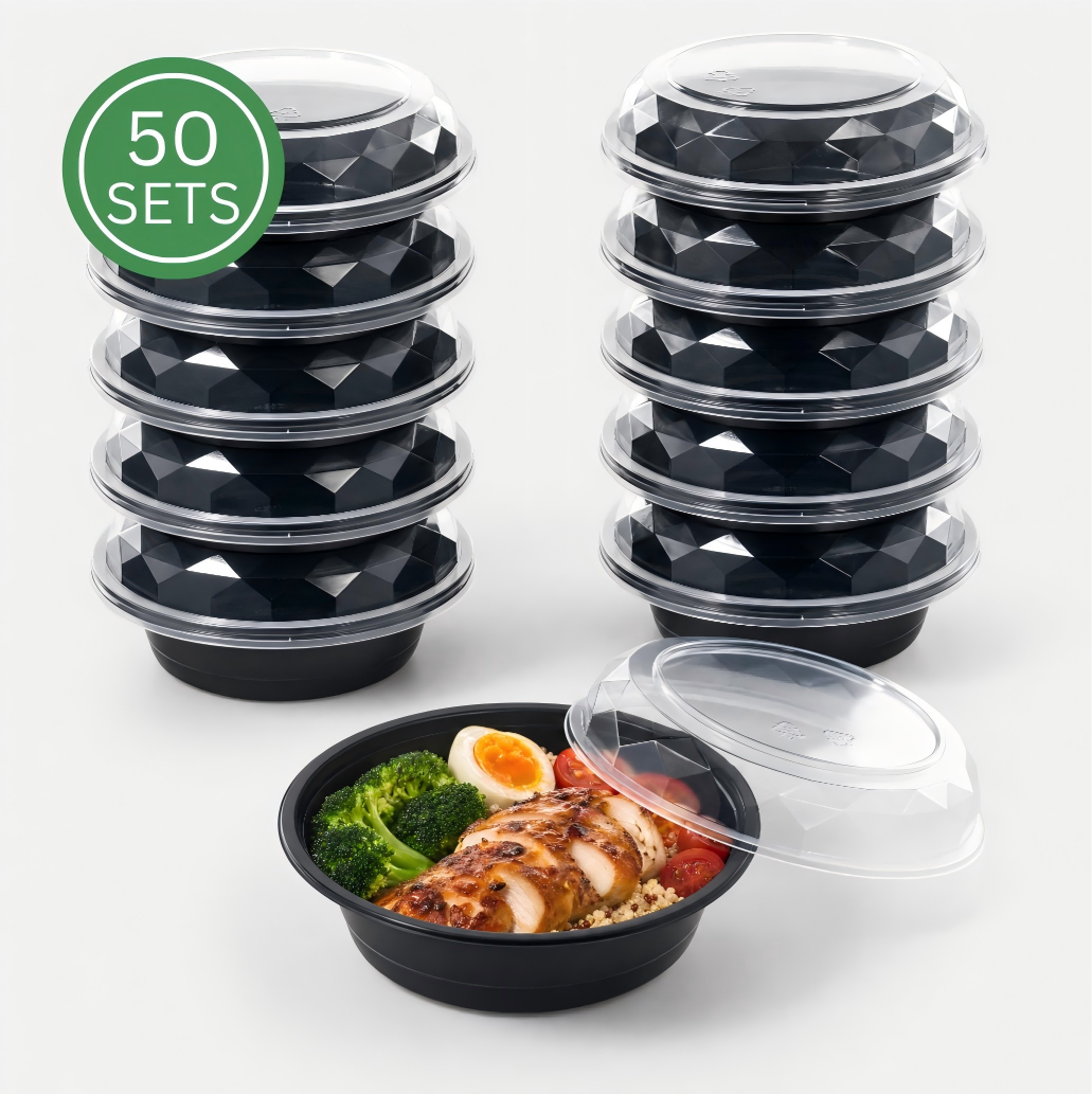 50sets 16oz Disposable Salad Containers with Dome Crystal Lids, BPA-Free Food Grade Plastic Bowls