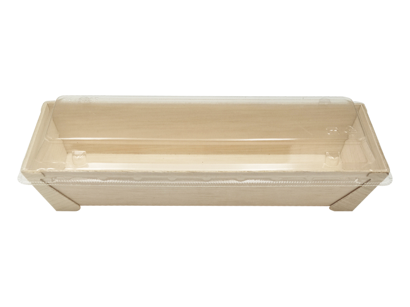 WBRT-430 - 8.38" x3" Rectangular Wooden Sushi Container Togo Food Serving Trays 100sets