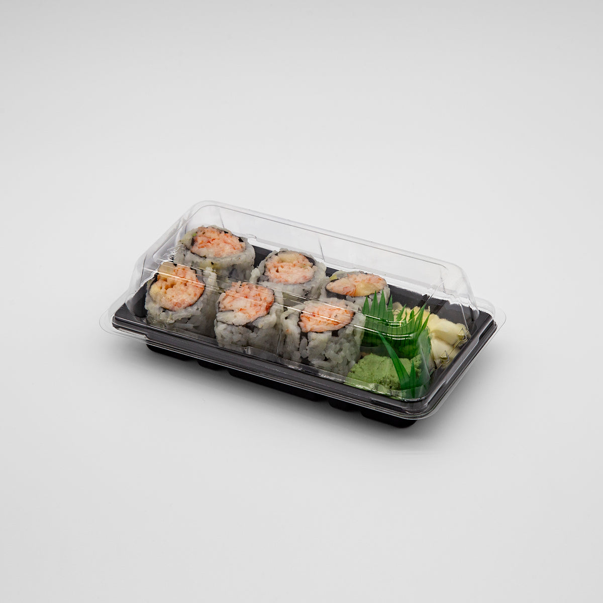 ST-1-006 | 6.7x3.9x1.8in Heavy Duty PET Sushi Trays with Lids, Blue/Black/Sakura Bases with Clear Lids, 100/200/400 sets
