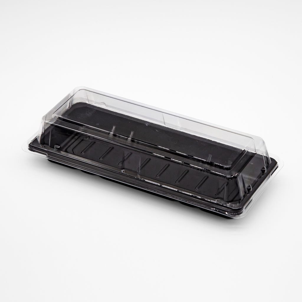 ST-2-001 8.9x3.9x1.8in Heavy Duty Blue/Black/Sakura PET Sushi Trays food container with Lids 100/200/400 Sets