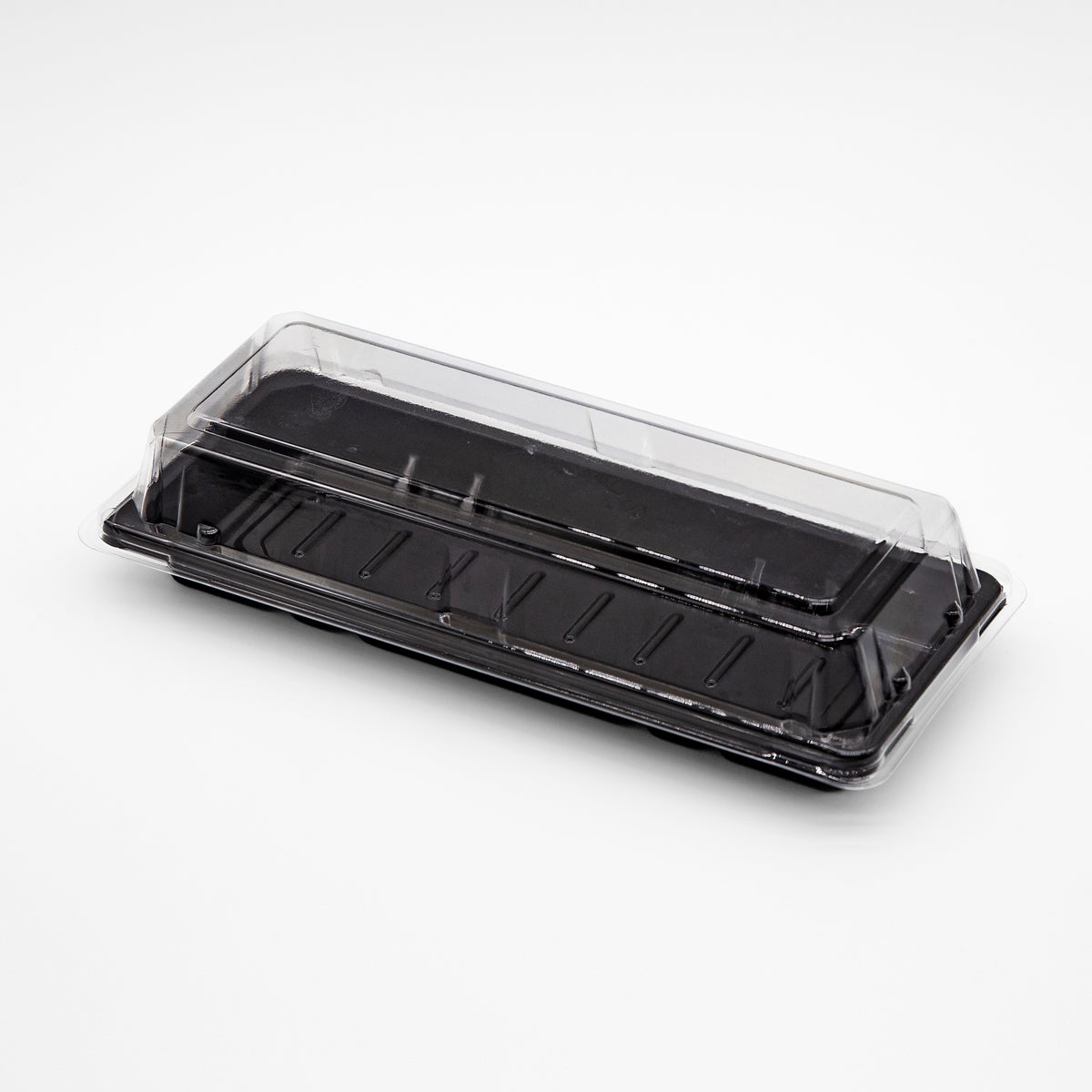 ST-2-001 8.9x3.9x1.8in Heavy Duty Blue/Black/Sakura PET Sushi Trays food container with Lids 100/200/400 Sets