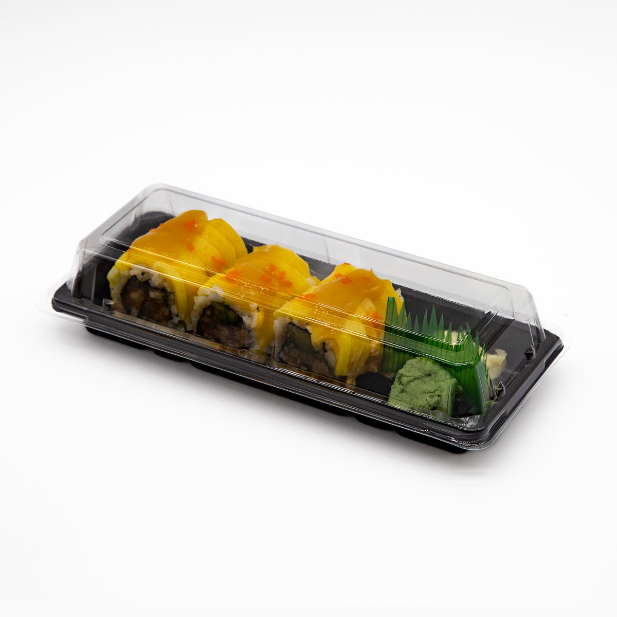 ST-2-001 8.9x3.9x1.8in Heavy Duty Blue/Black/Sakura PET Sushi Trays food container with Lids 100/200/400 Sets