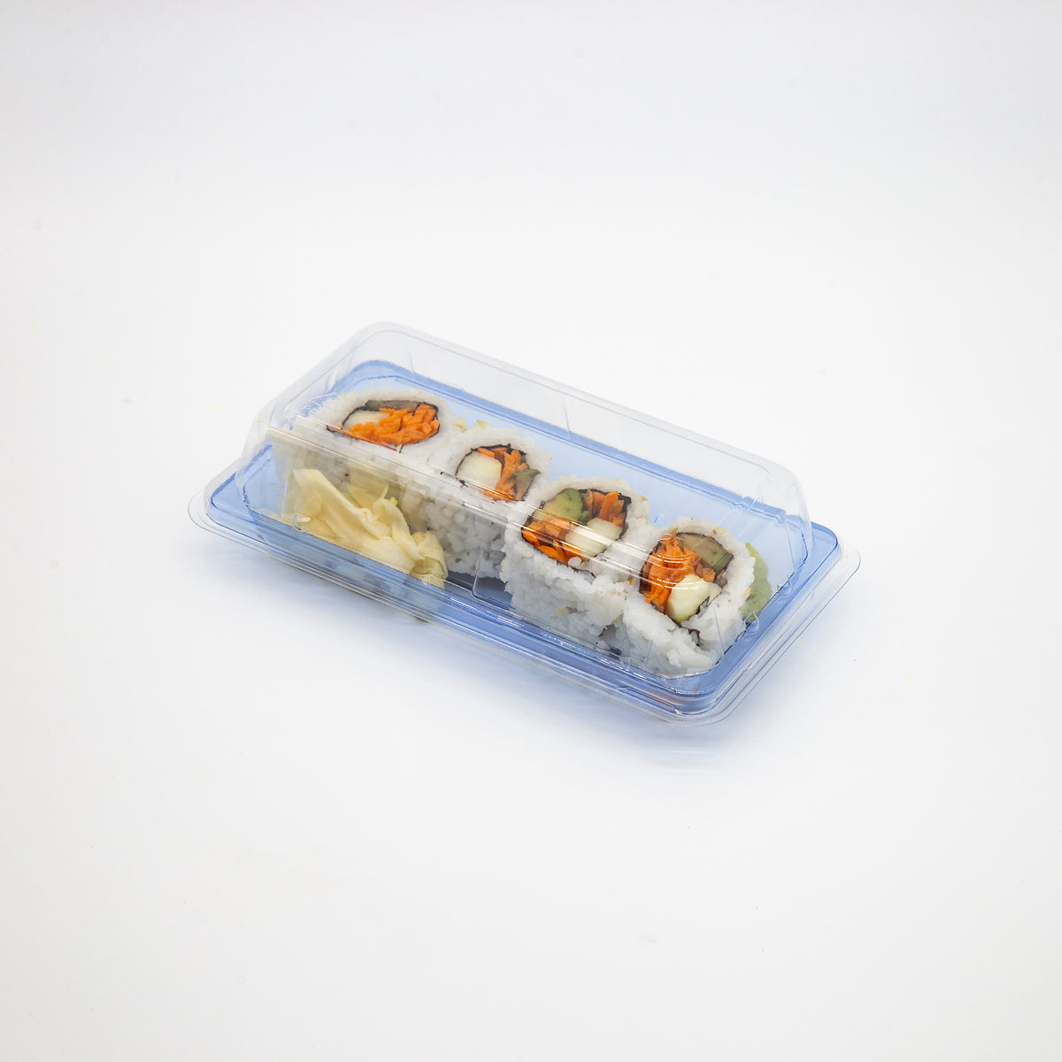 ST-1-006 | 6.7x3.9x1.8in Heavy Duty PET Sushi Trays with Lids, Blue/Black/Sakura Bases with Clear Lids, 100/200/400 sets