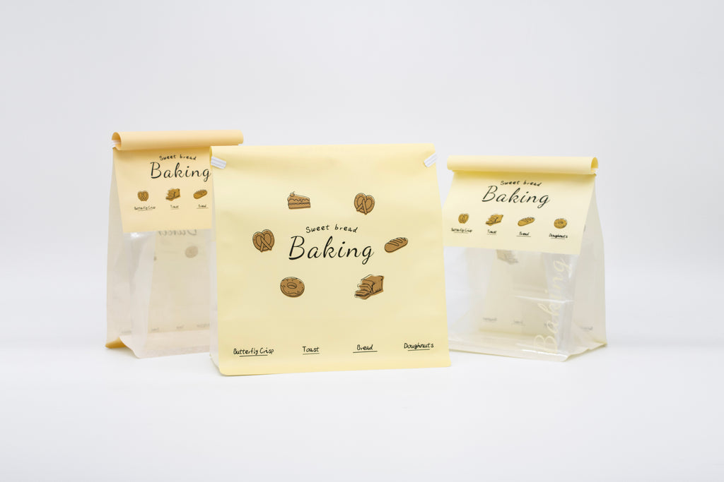 "Sweet Baking" Series Tin-Tie Paper Bags – Warm Yellow Bags with Display Window
