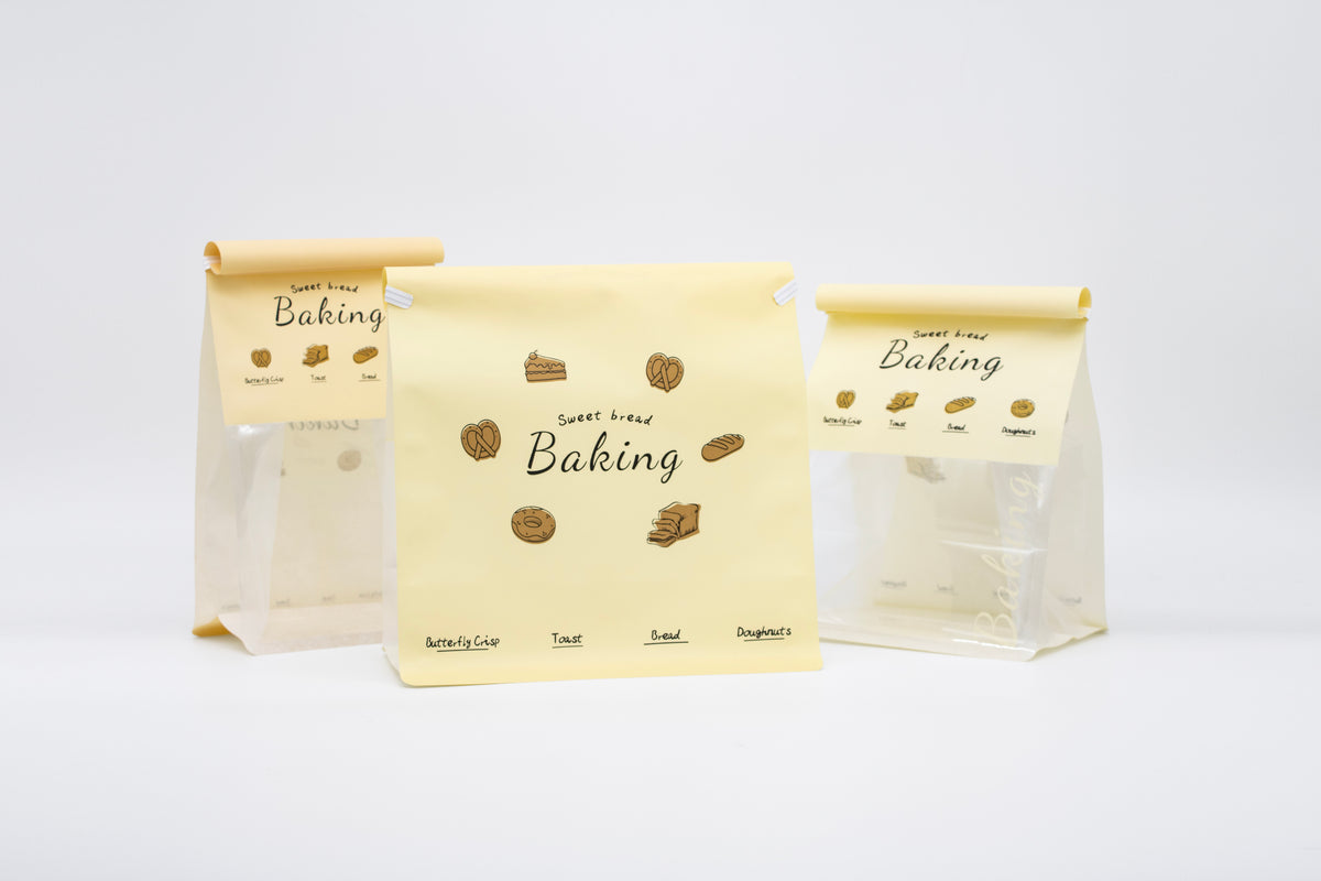 "Sweet Baking" Series Tin-Tie Paper Bags – Warm Yellow Bags with Display Window