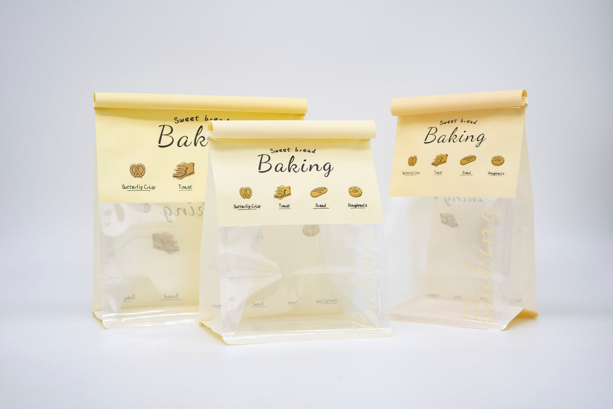 "Sweet Baking" Series Tin-Tie Paper Bags – Warm Yellow Bags with Display Window