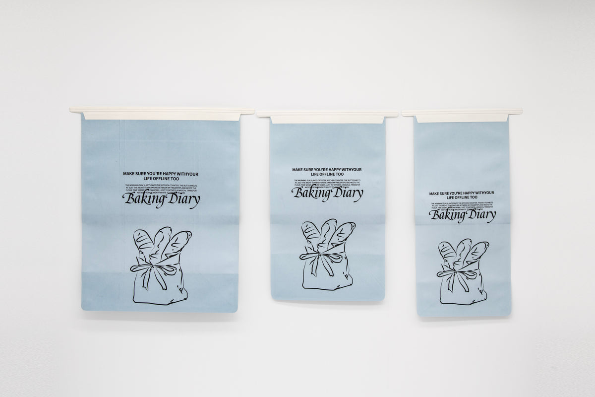"Baking Diary" Series Tin-Tie Paper Bags – Soft Blue Bags with Display Window