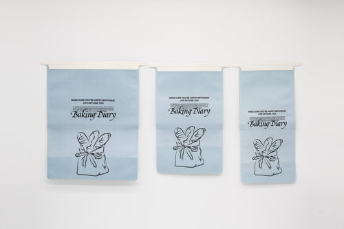 "Baking Diary" Series Tin-Tie Paper Bags – Soft Blue Bags with Display Window